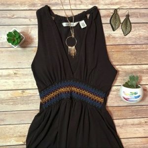 💮Derek Heart Brown Aztec Embroider Festival Dress